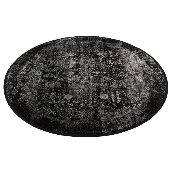 Laagpolig vloerkleed Noir Precision rond viscose/polyacryl - zwart/grijs - Diameter: 240 cm