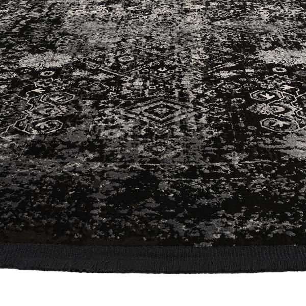 Laagpolig vloerkleed Noir Precision rond viscose/polyacryl - zwart/grijs - Diameter: 240 cm