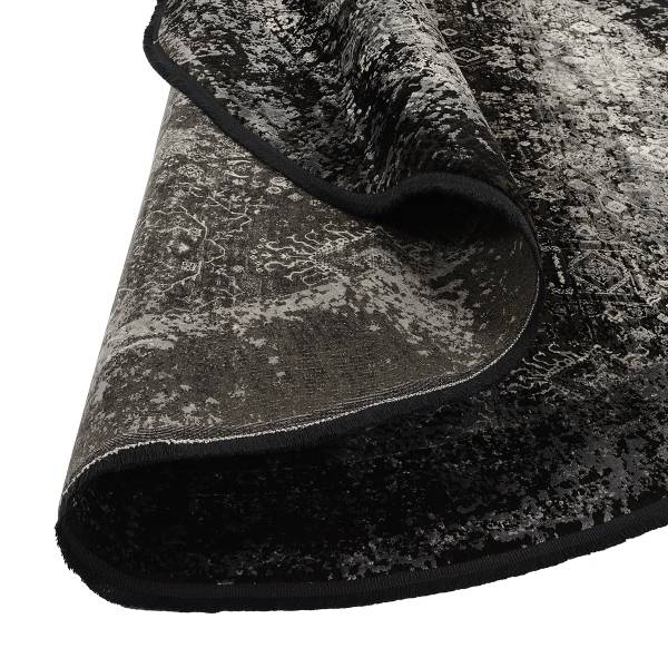 Laagpolig vloerkleed Noir Precision rond viscose/polyacryl - zwart/grijs - Diameter: 240 cm