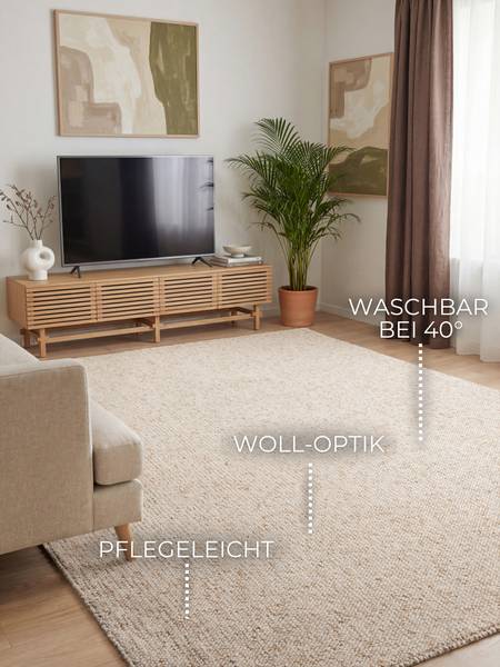 Kurzflorteppich Rocco Polypropylen / Filz - Creme - 200 x 290 cm