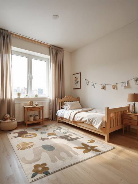 Kinderteppich Animal Safari Polypropylen / Jute - Creme - 160 x 235 cm