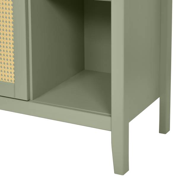 Credenza con scomparti aperti BELLERIA Pino massello / Paglia di Vienna - verde oliva chiaro
