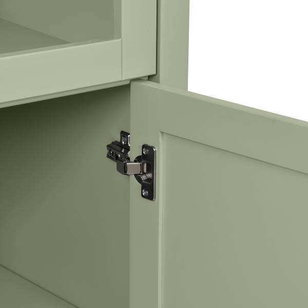 Credenza con vetrina BELLERIA Pino massello / Paglia di Vienna - verde oliva chiaro