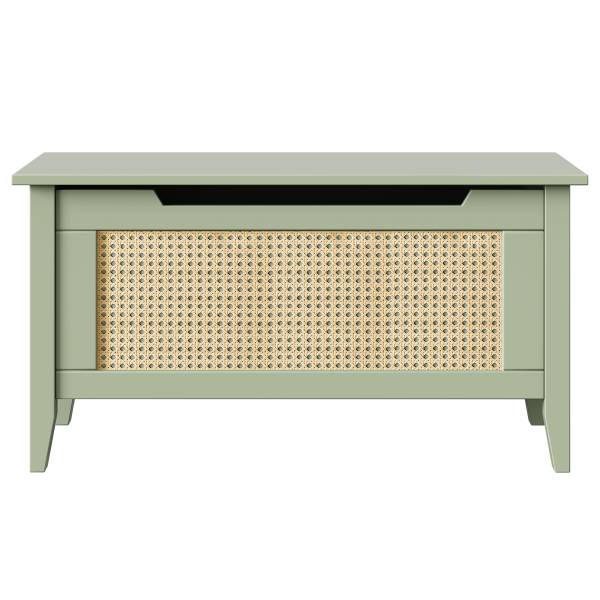 Kisttafel BELLERIA massief grenenhout/Weens vlechtwerk - licht olijfgroen