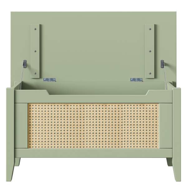 Kisttafel BELLERIA massief grenenhout/Weens vlechtwerk - licht olijfgroen