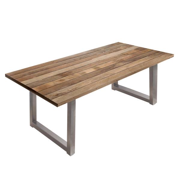 Houten eettafel Solou U-vorm massief mangohout/staal - 200 x 100 cm - zilver