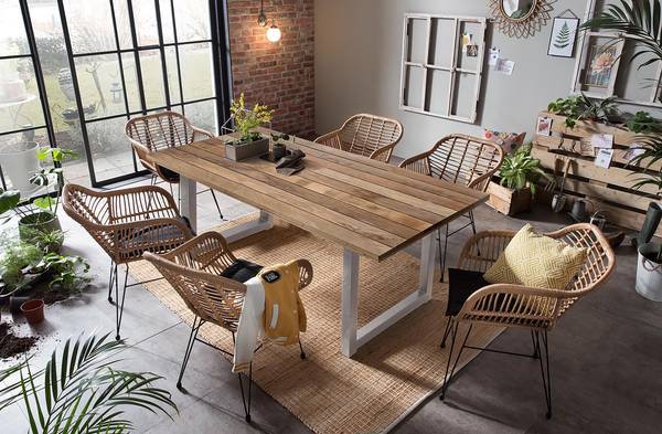 Houten eettafel Solou U-vorm massief mangohout/staal - 200 x 100 cm - zilver