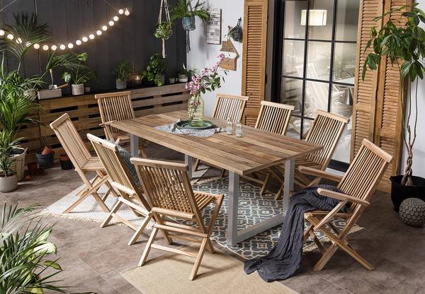 Houten eettafel Solou U-vorm massief mangohout/staal - 200 x 100 cm - zilver