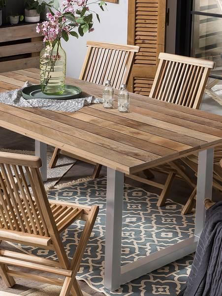 Houten eettafel Solou U-vorm massief mangohout/staal - 200 x 100 cm - zilver