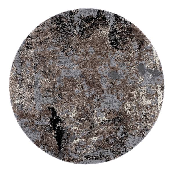 Laagpolig vloerkleed Echo Stream rond mengweefsel - grijs/bruin - Diameter: 200 cm