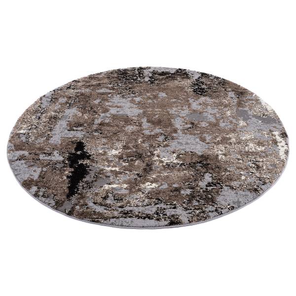 Laagpolig vloerkleed Echo Stream rond mengweefsel - grijs/bruin - Diameter: 200 cm