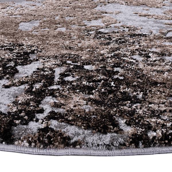 Laagpolig vloerkleed Echo Stream rond mengweefsel - grijs/bruin - Diameter: 200 cm