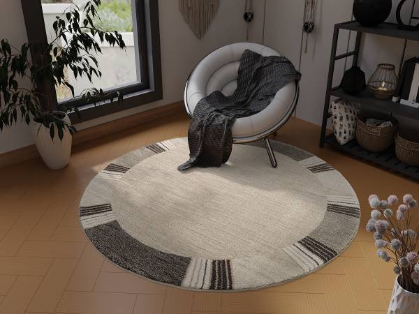 Tappeto Orbitusia Border rotondo Polipropilene - Beige / Marrone - Diametro: 160 cm