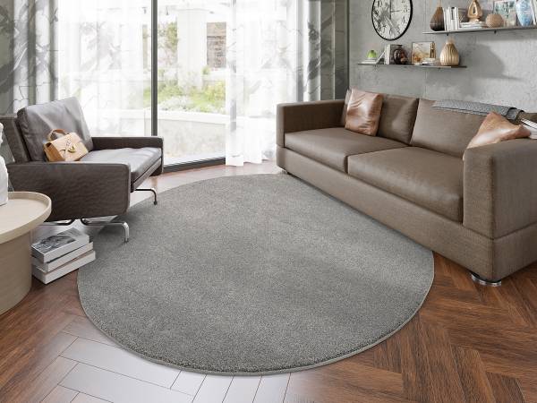 Kurzflorteppich Moss Mono rund Polypropylen - Dunkelgrau - Durchmesser: 200 cm