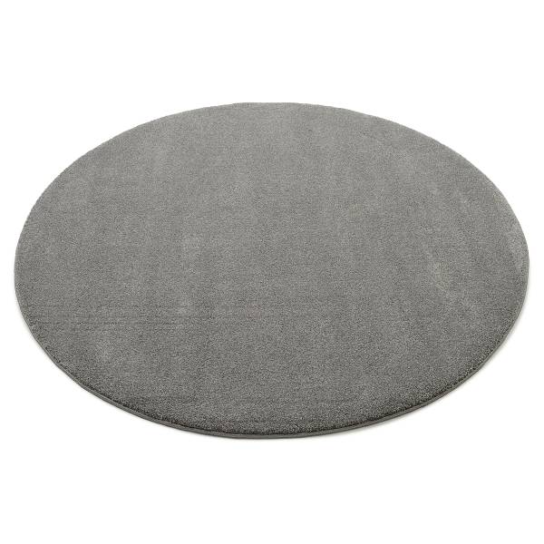 Kurzflorteppich Moss Mono rund Polypropylen - Dunkelgrau - Durchmesser: 200 cm
