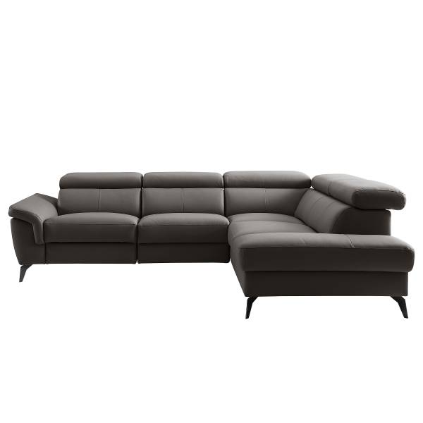 Ecksofa Leneva mit Ottomane Echtleder Mabel / Kunstleder Manda: Dunkelbraun - Ottomane davorstehend rechts - Schwarz