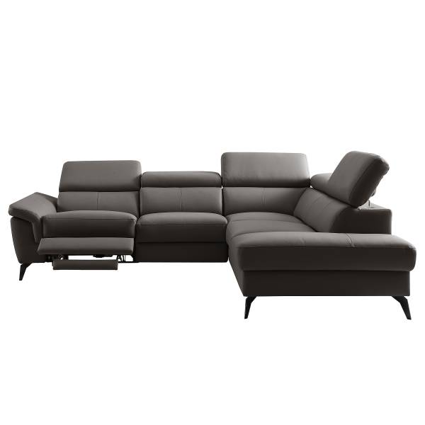 Ecksofa Leneva mit Ottomane Echtleder Mabel / Kunstleder Manda: Dunkelbraun - Ottomane davorstehend rechts - Schwarz