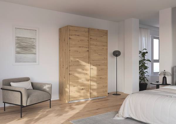 Armadio scorrevole con soft close Quadra Effetto quercia Artisan - Larghezza: 136 cm - Senza ante a specchio