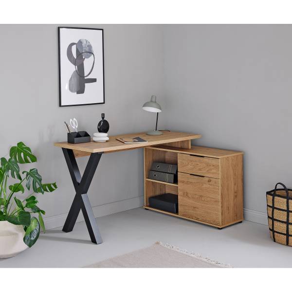 Eckschreibtisch Adamin Eiche Montana Dekor / Schwarz