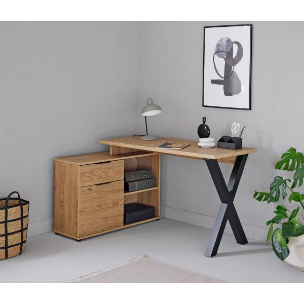 Eckschreibtisch Adamin Eiche Montana Dekor / Schwarz