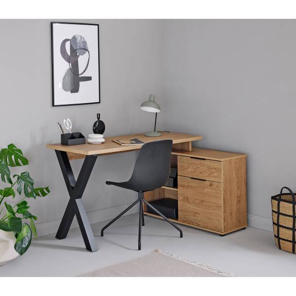 Eckschreibtisch Adamin Eiche Montana Dekor / Schwarz