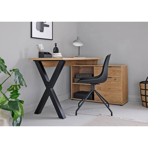 Eckschreibtisch Adamin Eiche Montana Dekor / Schwarz