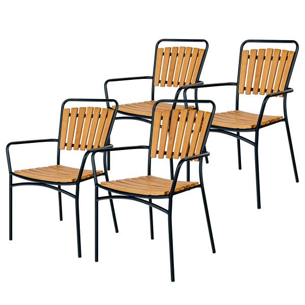 Tuinstoel Cleveland set van 4 zwart - bruin - staal - 64 x 91 x 58 cm