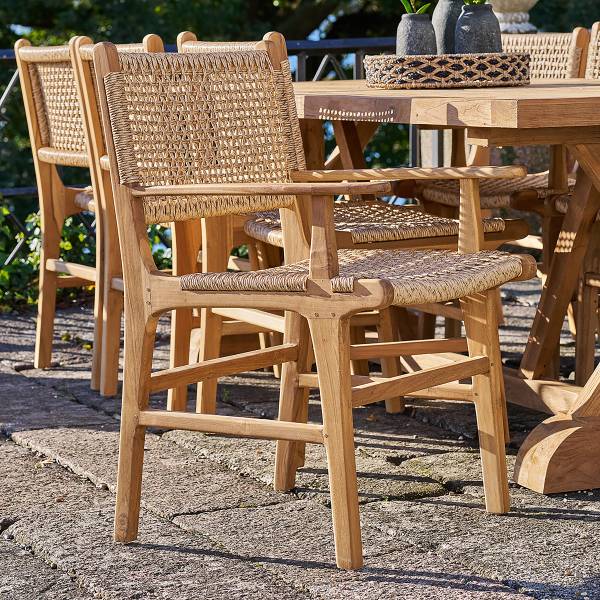 Sedia da giardino Derby con braccioli Marrone - Rattan - Legno massello - 57 x 90 x 56 cm