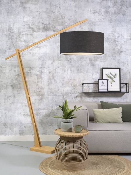 Lampadaire Montblanc Bambou / Lin - Gris foncé - Gris foncé