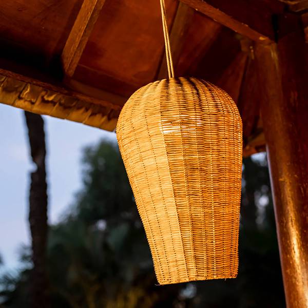 Outdoor Pendelleuchte Saona Rattan - Braun - 1-flammig