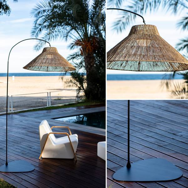 Stehleuchte Niza Typ B Stahl / Rattan - Schwarz - 1-flammig - Höhe: 220 cm
