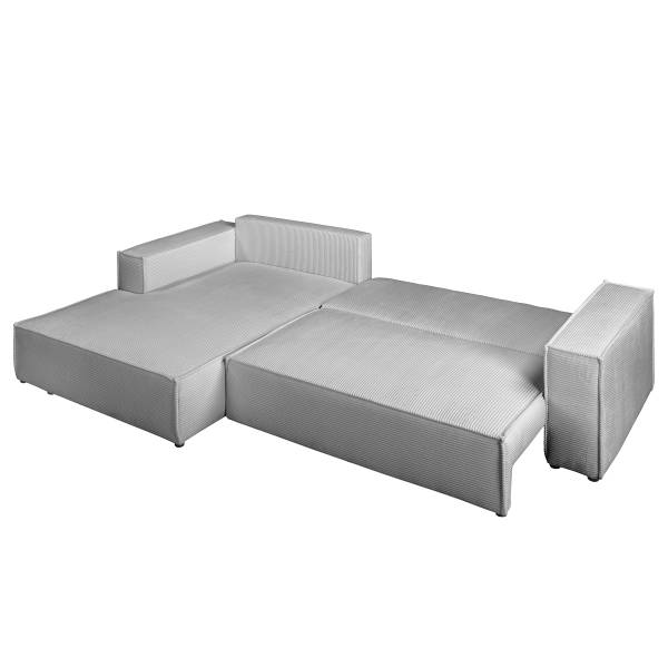 Ecksofa NIWARA mit Schlaffunktion Cordstoff Poppy: Hellgrau - Longchair davorstehend links