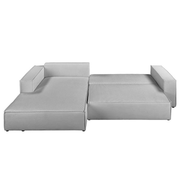 Ecksofa NIWARA mit Schlaffunktion Cordstoff Poppy: Hellgrau - Longchair davorstehend links