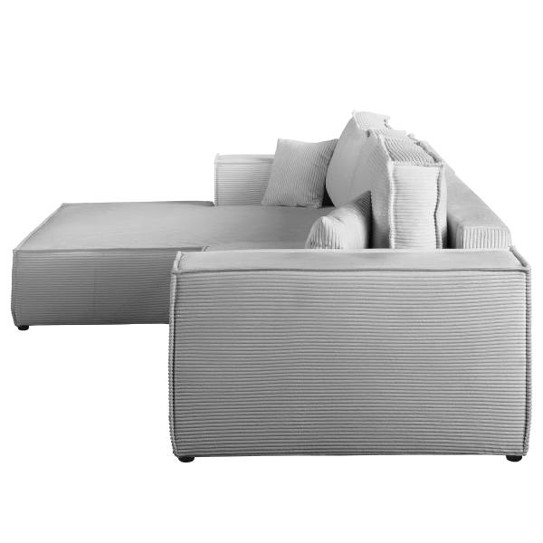 Ecksofa NIWARA mit Schlaffunktion Cordstoff Poppy: Hellgrau - Longchair davorstehend links