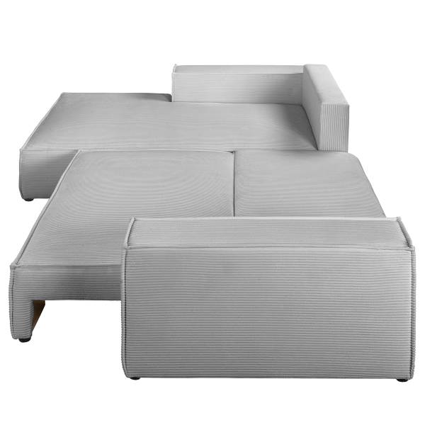 Ecksofa NIWARA mit Schlaffunktion Cordstoff Poppy: Hellgrau - Longchair davorstehend links
