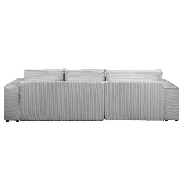 Ecksofa NIWARA mit Schlaffunktion Cordstoff Poppy: Hellgrau - Longchair davorstehend links