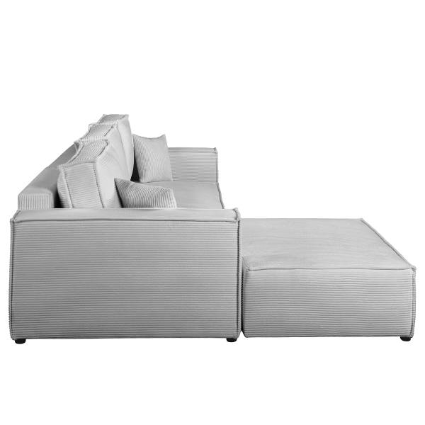 Ecksofa NIWARA mit Schlaffunktion Cordstoff Poppy: Hellgrau - Longchair davorstehend links