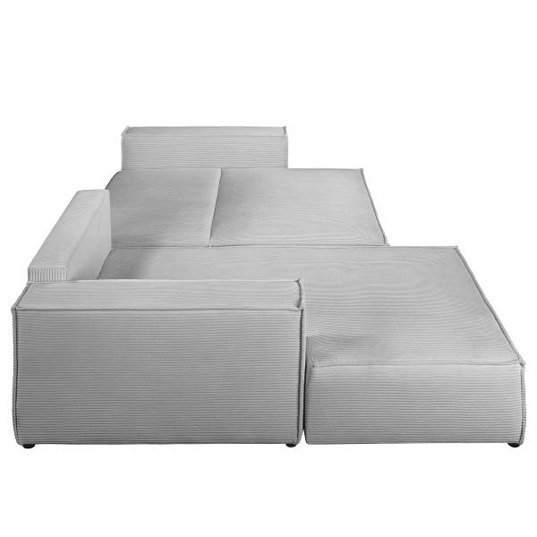 Ecksofa NIWARA mit Schlaffunktion Cordstoff Poppy: Hellgrau - Longchair davorstehend links