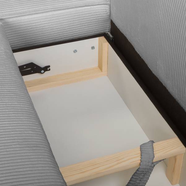Ecksofa NIWARA mit Schlaffunktion Cordstoff Poppy: Hellgrau - Longchair davorstehend links