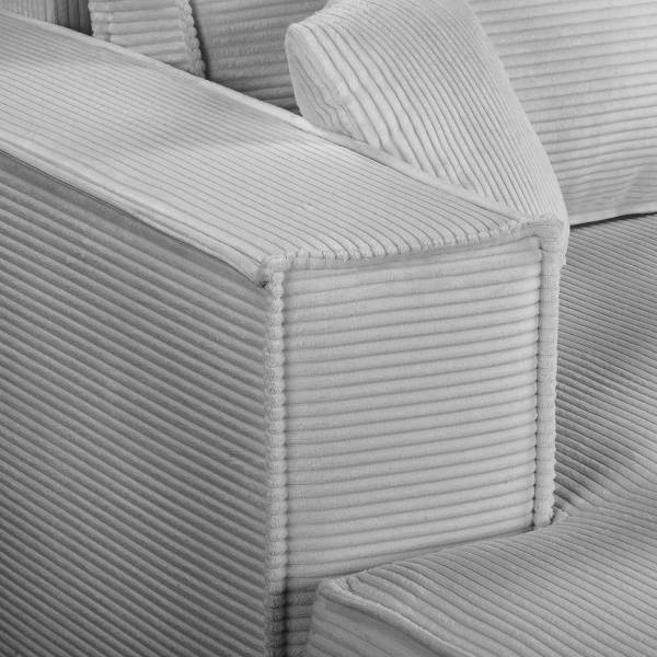 Ecksofa NIWARA mit Schlaffunktion Cordstoff Poppy: Hellgrau - Longchair davorstehend links