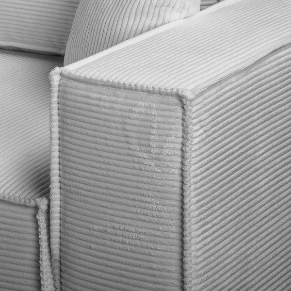Ecksofa NIWARA mit Schlaffunktion Cordstoff Poppy: Hellgrau - Longchair davorstehend links