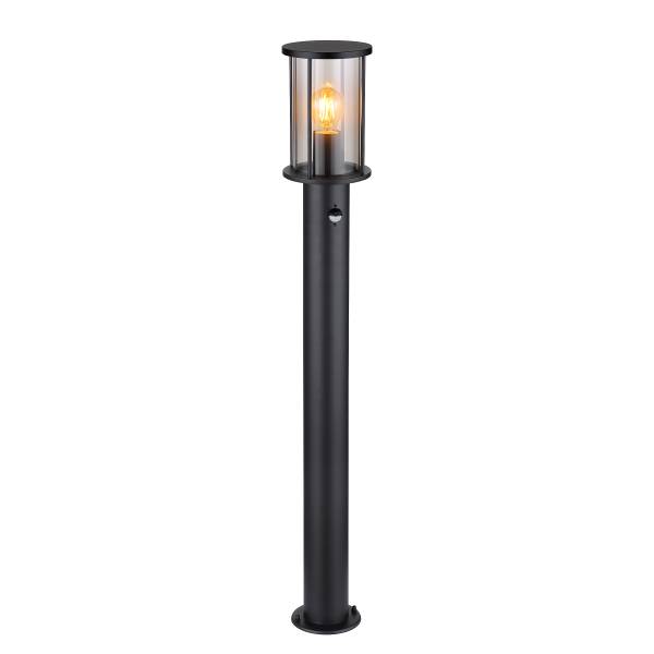 Padverlichting Gracey met sensor roestvrij staal/rookglas - zwart - 1-lichts - Hoogte: 100 cm