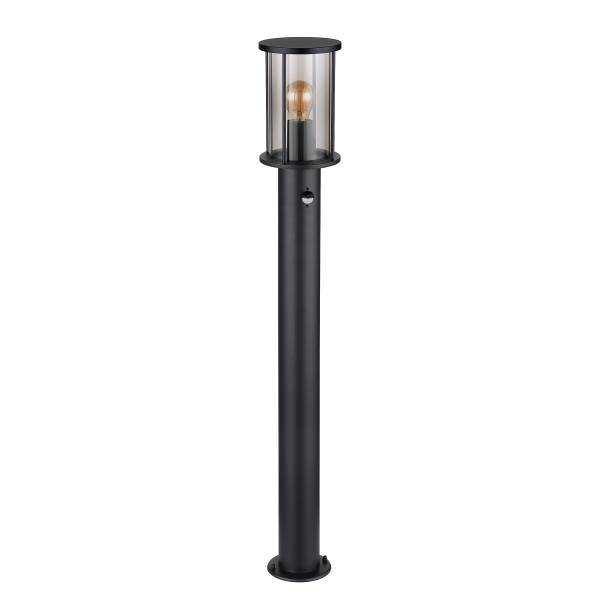 Padverlichting Gracey met sensor roestvrij staal/rookglas - zwart - 1-lichts - Hoogte: 100 cm