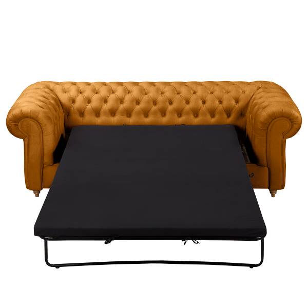 Bank Avoli microvezel Valeria: barnsteen - Breedte: 218 cm - slaapfunctie voor permanent gebruik