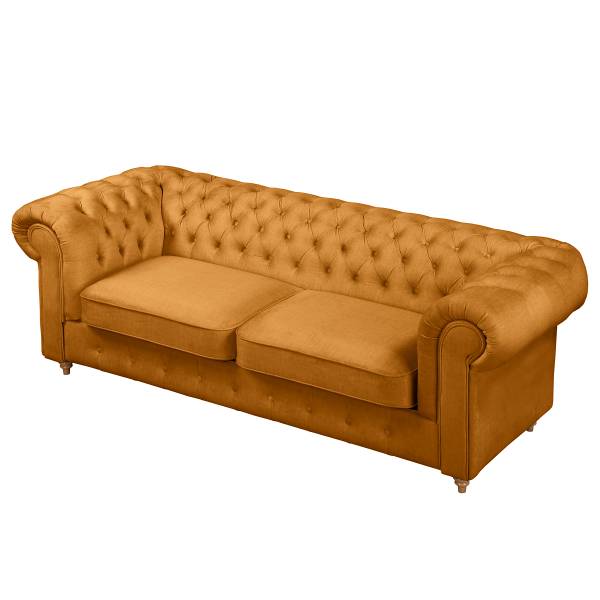 Bank Avoli microvezel Valeria: barnsteen - Breedte: 218 cm - slaapfunctie voor permanent gebruik