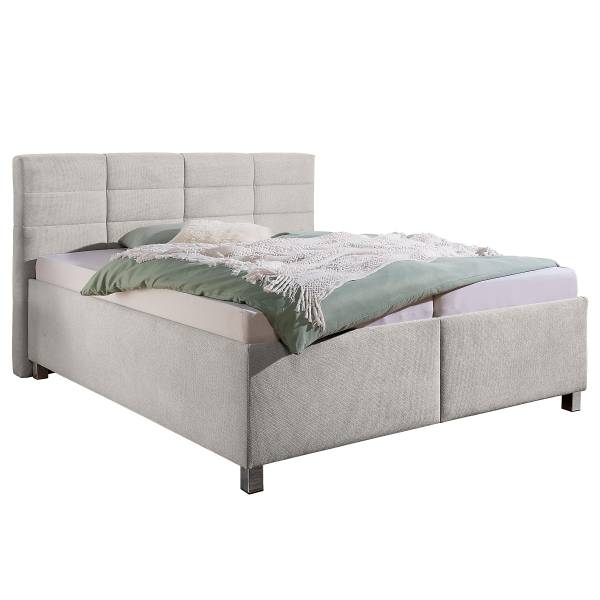 Lit capitonné Belameda Tissu structuré Cosma: Gris clair - 160 x 200cm