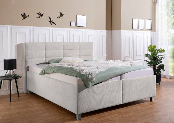 Lit capitonné Belameda Tissu structuré Cosma: Gris clair - 160 x 200cm