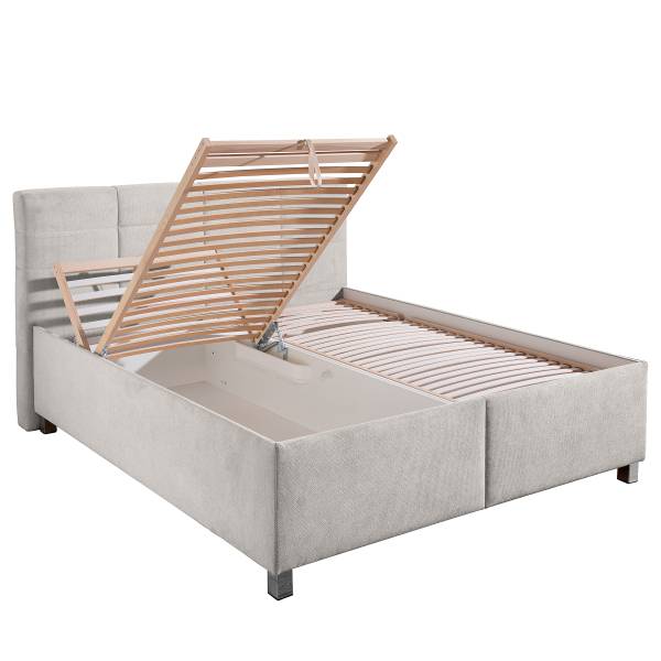 Lit capitonné Belameda Tissu structuré Cosma: Gris clair - 160 x 200cm