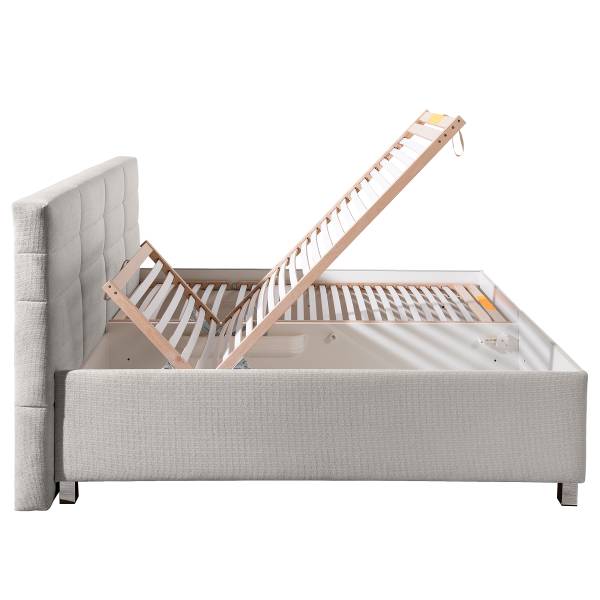 Lit capitonné Belameda Tissu structuré Cosma: Gris clair - 160 x 200cm