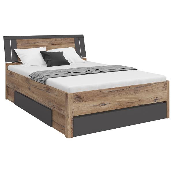 Beleuchtetes Bettgestell Domeys Graphit / Zinneiche Dekor - 180 x 200cm